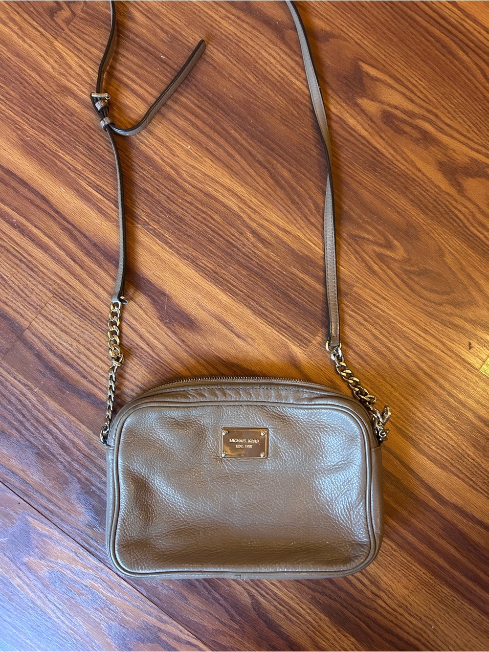 Michael Kors Olive-Taupe Leather Crossbody with Gold Hardware